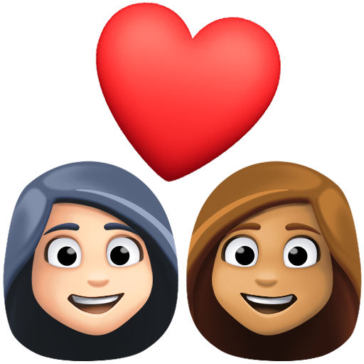 Casal Apaixonado: Mulher, Mulher, Tom de Pele Claro, Tom de Pele Médio