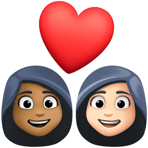 Casal Apaixonado: Mulher, Mulher, Tom de Pele Médio-Escuro, Tom de Pele Claro