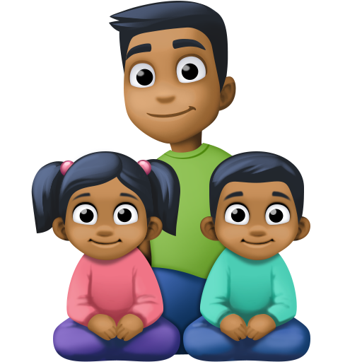 Família - Homem: Tom de Pele Médio-Escuro, Menina: Tom de Pele Médio-Escuro, Menino: Tom de Pele Médio-Escuro