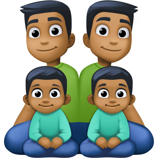 Família - Homem: Tom de Pele Médio-Escuro, Homem: Tom de Pele Médio-Escuro, Menino: Tom de Pele Médio-Escuro, Menino: Tom de Pele Médio-Escuro