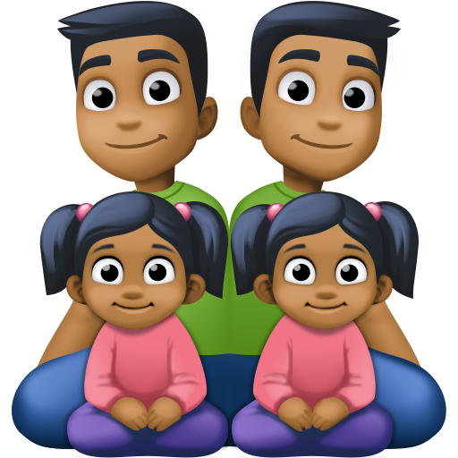 Família - Homem: Tom de Pele Médio-Escuro, Homem: Tom de Pele Médio-Escuro, Menina: Tom de Pele Médio-Escuro, Menina: Tom de Pele Médio-Escuro