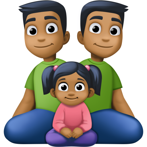 Família - Homem: Tom de Pele Médio-Escuro, Homem: Tom de Pele Médio-Escuro, Menina: Tom de Pele Médio-Escuro