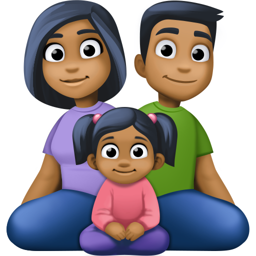 Família - Homem: Tom de Pele Médio-Escuro, Mulher: Tom de Pele Médio-Escuro, Menina: Tom de Pele Médio-Escuro