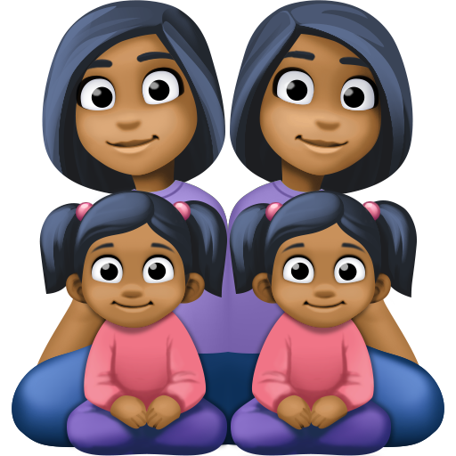 Família - Mulher: Tom de Pele Médio-Escuro, Mulher: Tom de Pele Médio-Escuro, Menina: Tom de Pele Médio-Escuro, Menina: Tom de Pele Médio-Escuro