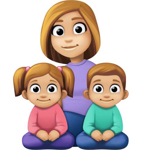 Família - Mulher: Tom de Pele Médio-Claro, Menina: Tom de Pele Médio-Claro, Menino: Tom de Pele Médio-Claro
