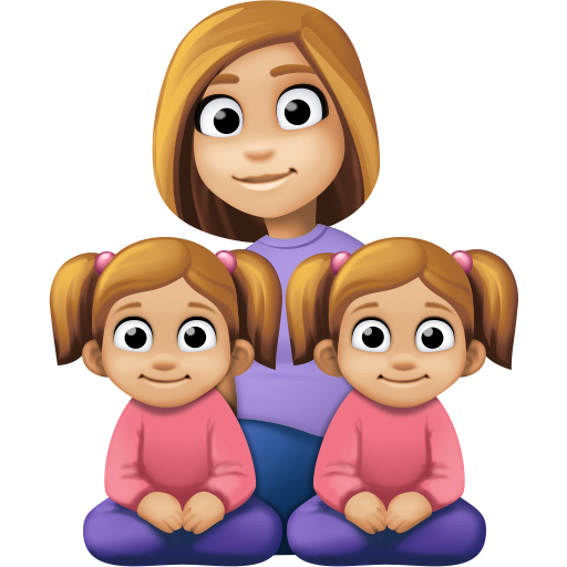 Família - Mulher: Tom de Pele Médio-Claro, Menina: Tom de Pele Médio-Claro, Menina: Tom de Pele Médio-Claro