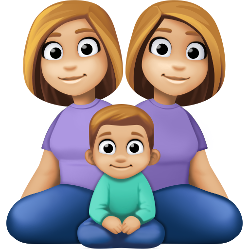 Família - Mulher: Tom de Pele Médio-Claro, Mulher: Tom de Pele Médio-Claro, Menino: Tom de Pele Médio-Claro