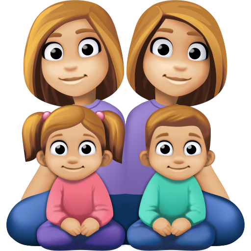 Família - Mulher: Tom de Pele Médio-Claro, Mulher: Tom de Pele Médio-Claro, Menina: Tom de Pele Médio-Claro, Menino: Tom de Pele Médio-Claro