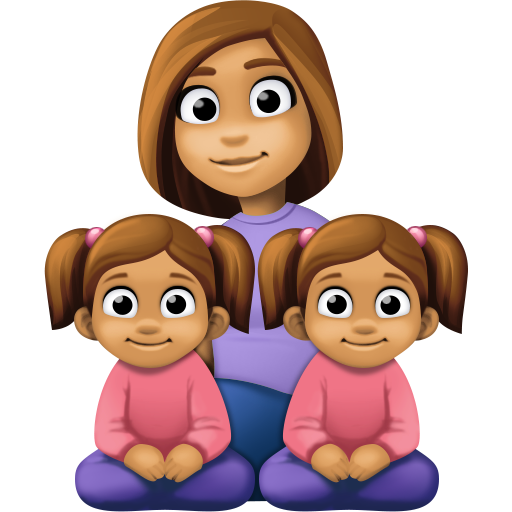 Família - Mulher: Tom de Pele Médio, Menina: Tom de Pele Médio, Menina: Tom de Pele Médio