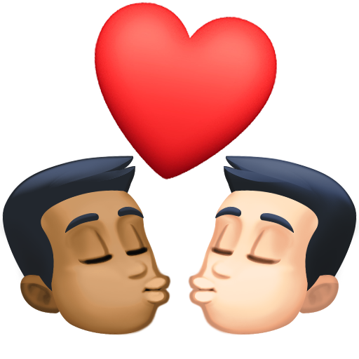 Beijo: Homem, Homem, Tom de Pele Médio-Escuro, Tom de Pele Claro