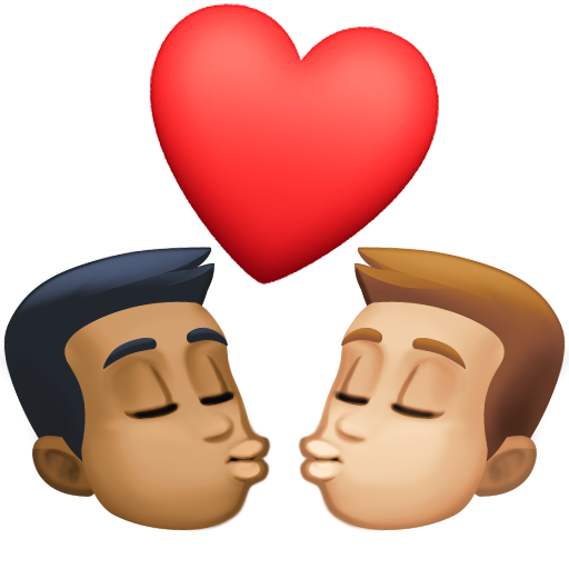 Beijo: Homem, Homem, Tom de Pele Médio-Escuro, Tom de Pele Médio-Claro