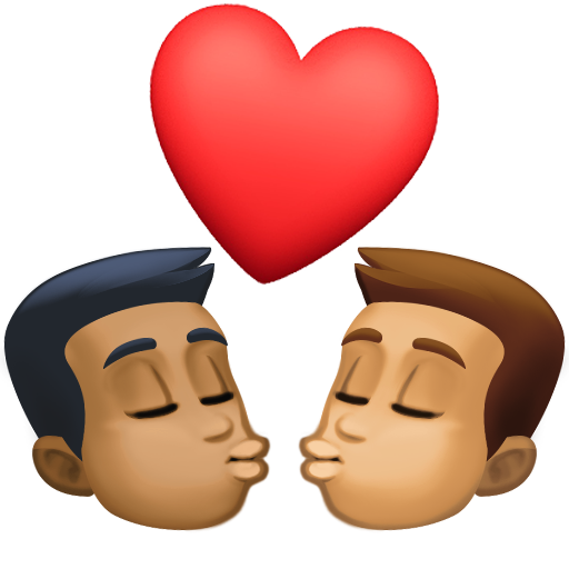 Beijo: Homem, Homem, Tom de Pele Médio-Escuro, Tom de Pele Médio