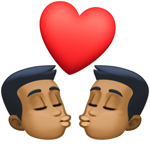 Beijo: Homem, Homem, Tom de Pele Médio-Escuro