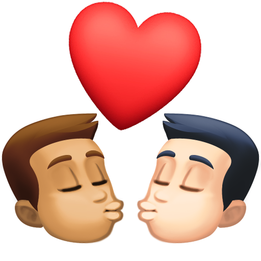 Beijo: Homem, Homem, Tom de Pele Médio, Tom de Pele Claro