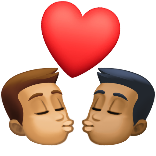 Beijo: Homem, Homem, Tom de Pele Médio, Tom de Pele Médio-Escuro