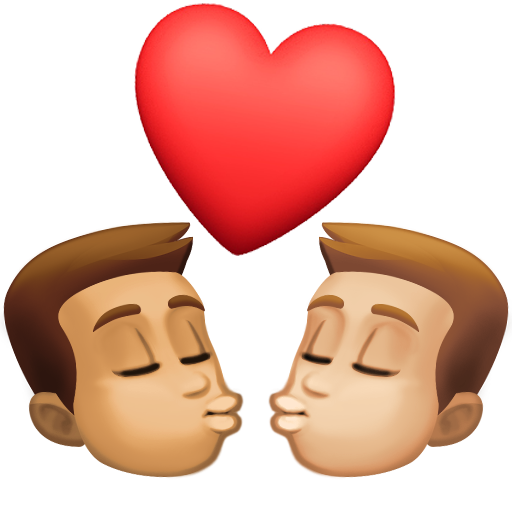 Beijo: Homem, Homem, Tom de Pele Médio, Tom de Pele Médio-Claro