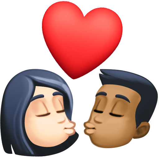 Beijo: Mulher, Homem, Tom de Pele Claro, Tom de Pele Médio-Escuro