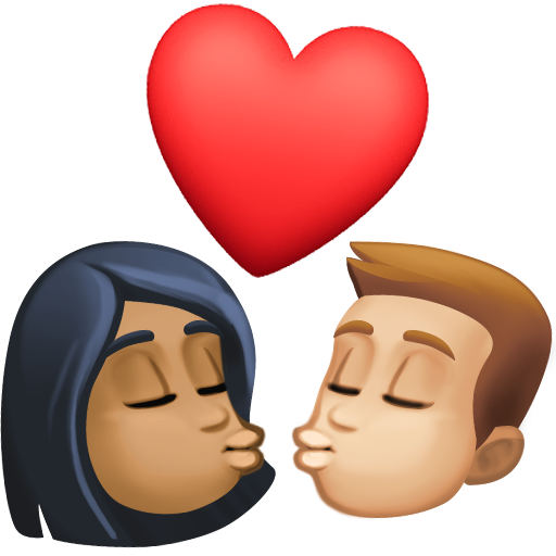 Beijo: Mulher, Homem, Tom de Pele Médio-Escuro, Tom de Pele Médio-Claro