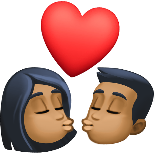Beijo: Mulher, Homem, Tom de Pele Médio-Escuro