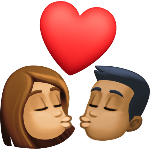Beijo: Mulher, Homem, Tom de Pele Médio, Tom de Pele Médio-Escuro