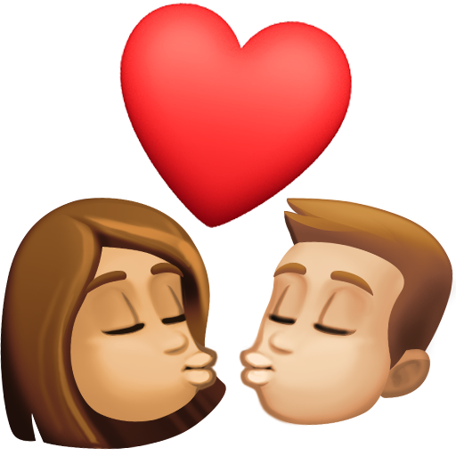 Beijo: Mulher, Homem, Tom de Pele Médio, Tom de Pele Médio-Claro