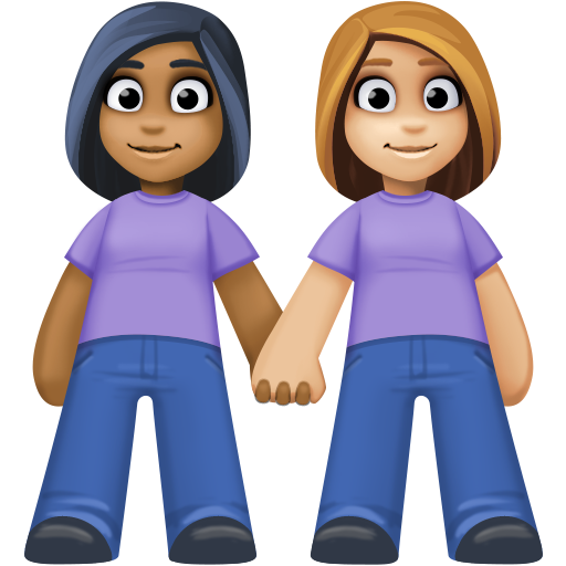 Duas Mulheres De Mãos Dadas: Tom de Pele Médio-Escuro, Tom de Pele Médio-Claro