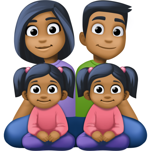 Família - Homem: Tom de pele médio-escuro, Mulher: Tom de pele médio-escuro, Menina: Tom de pele médio-escuro, Menina: Tom de pele médio-escuro para Facebook 16.0