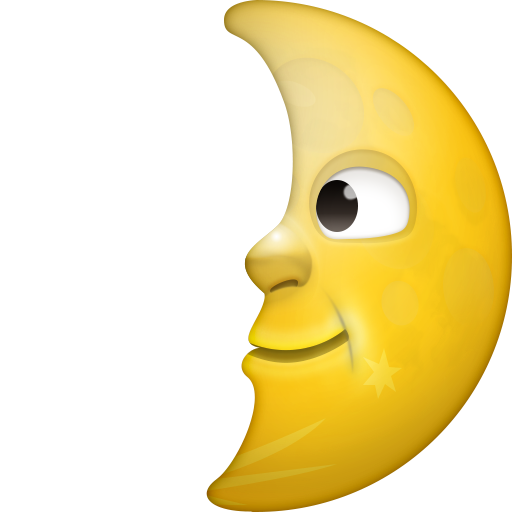 Місяць у першій чверті з обличчям для Facebook 16.0