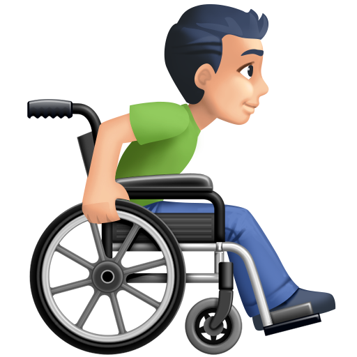 Homem em cadeira de rodas manual virado para a direita: tom de pele claro para Facebook 16.0
