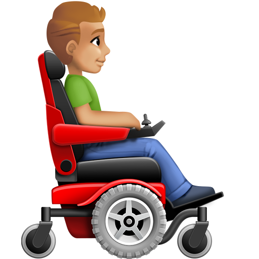 Homem em cadeira de rodas motorizada virado para a direita: tom de pele médio-claro para Facebook 16.0