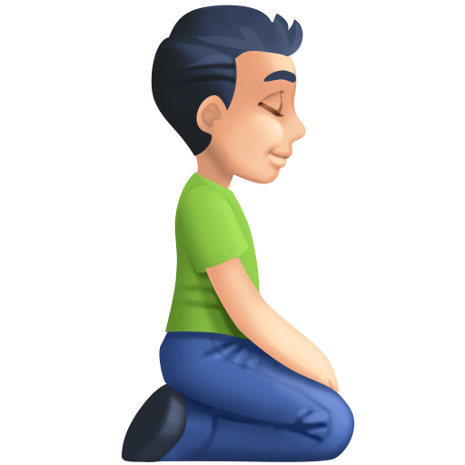 Homem ajoelhado virado para a direita: tom de pele claro para Facebook 16.0