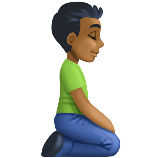Homem ajoelhado virado para a direita: tom de pele médio-escuro para Facebook 16.0