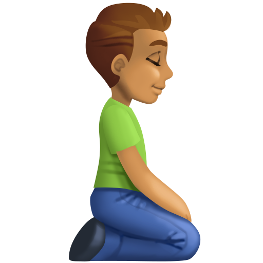 <p>Чоловік, що стоїть на колінах: середній відтінок шкіри, дивиться праворуч</p> для Facebook 16.0