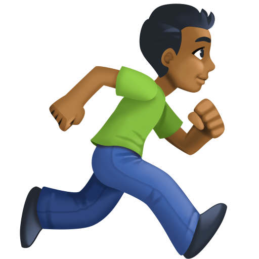 Homem correndo de frente para a direita: tom de pele médio-escuro para Facebook 16.0