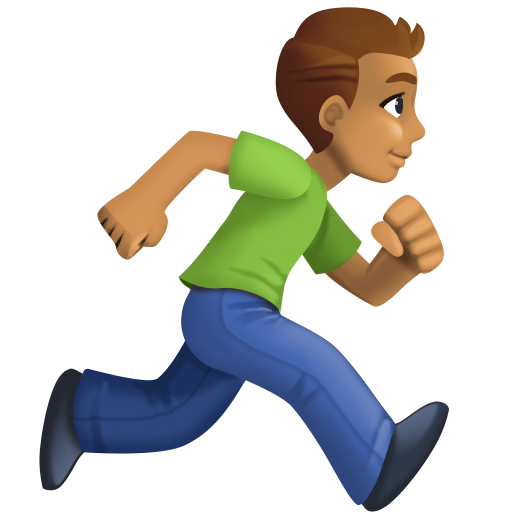 Homem correndo de frente para a direita: tom de pele médio para Facebook 16.0