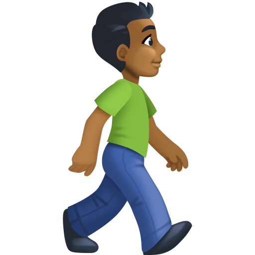 Homem caminhando de frente para a direita: tom de pele médio-escuro para Facebook 16.0