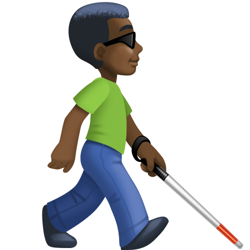 Homem com bengala branca voltado para a direita: tom de pele escuro para Facebook 16.0