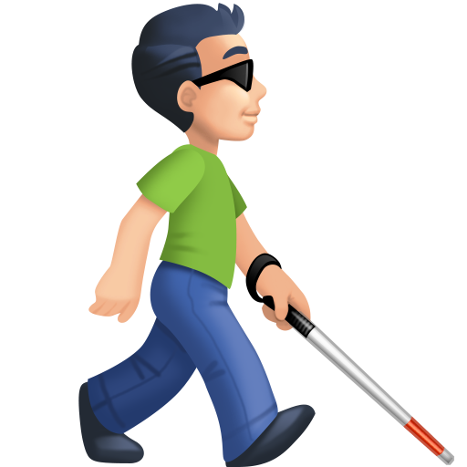 Homem com bengala branca voltado para a direita: tom de pele claro para Facebook 16.0