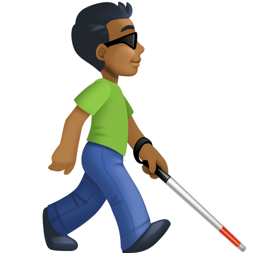 Homem com bengala branca voltado para a direita: tom de pele médio-escuro para Facebook 16.0