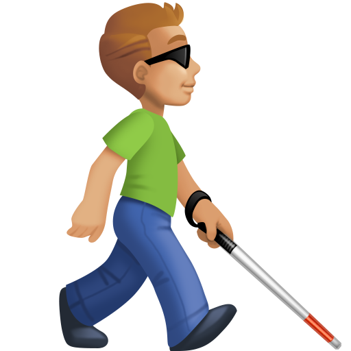 Homem com bengala branca voltado para a direita: tom de pele médio-claro para Facebook 16.0