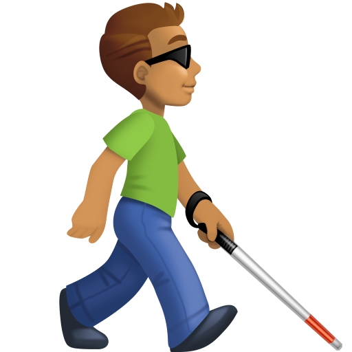 Homem com bengala branca voltado para a direita: tom de pele médio para Facebook 16.0