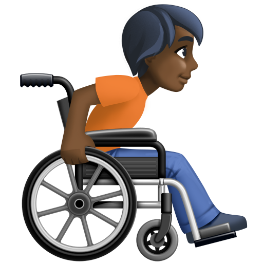 Pessoa em cadeira de rodas manual voltada para a direita: tom de pele escuro para Facebook 16.0