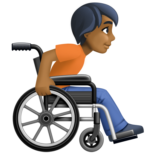 Людина в ручному інвалідному візку, дивиться вправо: середньо-темний тон шкіри для Facebook 16.0