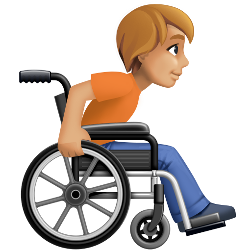 Людина в ручному інвалідному візку, дивиться вправо: середньо-світлий тон шкіри для Facebook 16.0