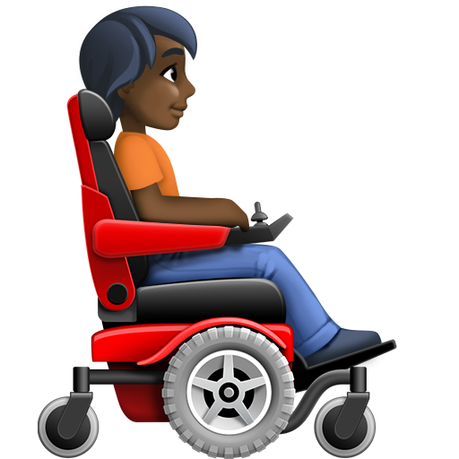 Pessoa em cadeira de rodas motorizada voltada para a direita: tom de pele escuro para Facebook 16.0