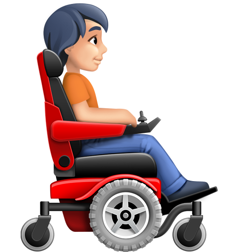 Людина в моторизованому інвалідному візку, дивлячись праворуч: світлий тон шкіри для Facebook 16.0