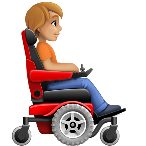 Pessoa em cadeira de rodas motorizada voltada para a direita: tom de pele médio-claro para Facebook 16.0