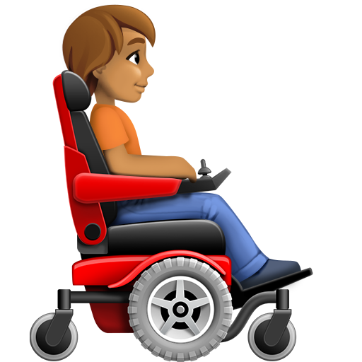 Pessoa em cadeira de rodas motorizada voltada para a direita: tom de pele médio para Facebook 16.0