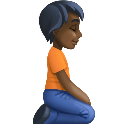 Pessoa ajoelhada de frente para a direita: tom de pele escuro para Facebook 16.0