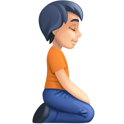 Pessoa ajoelhada de frente para a direita: tom de pele claro para Facebook 16.0